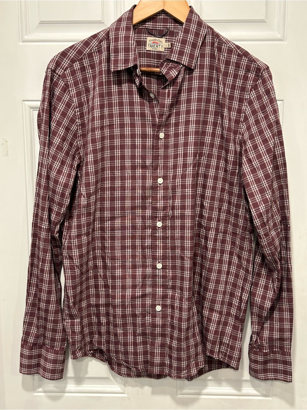 Faherty The Movement Sport Shirt Maroon Plaid Stretch Size S Performance Preppy